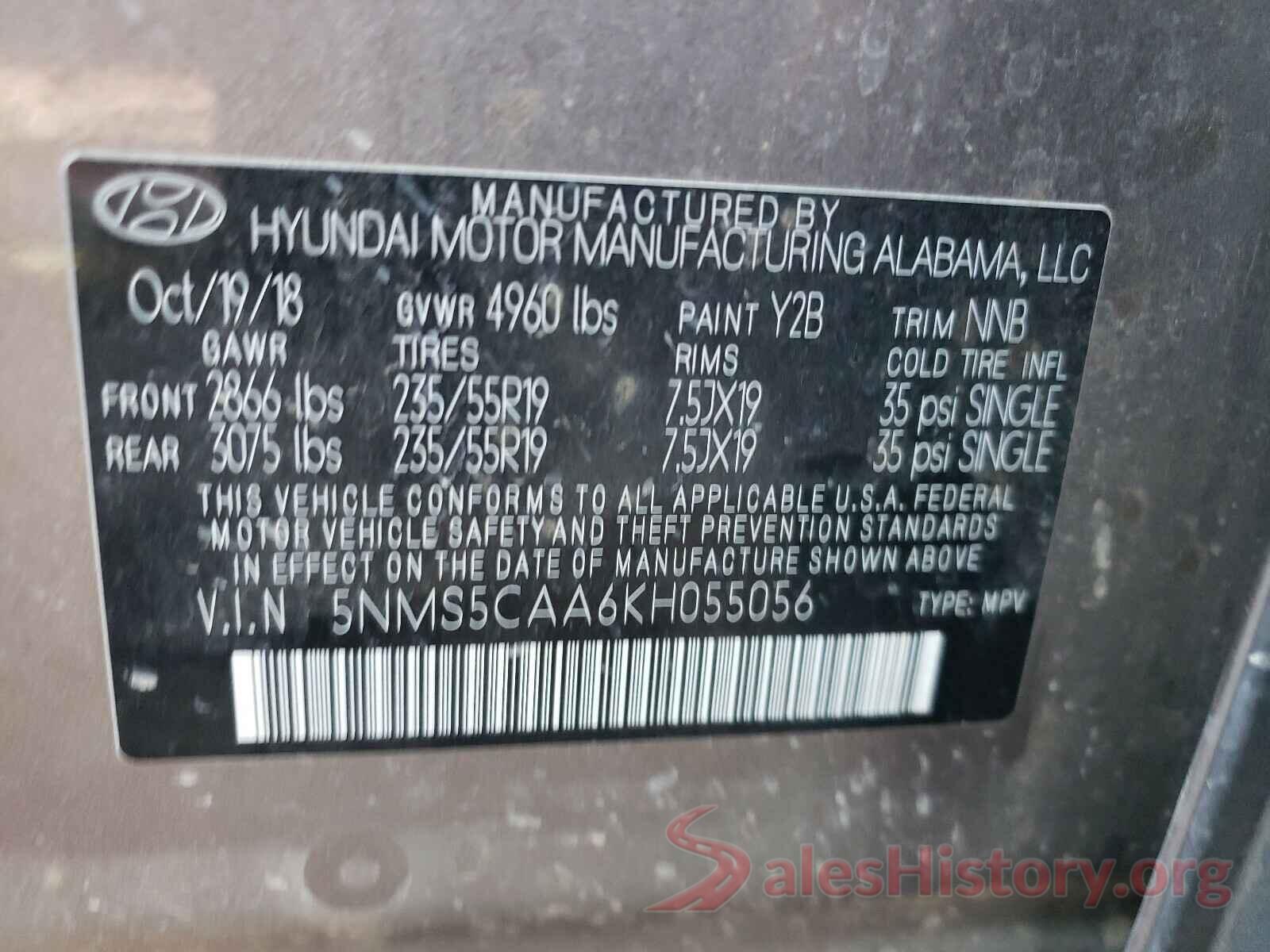 5NMS5CAA6KH055056 2019 HYUNDAI SANTA FE