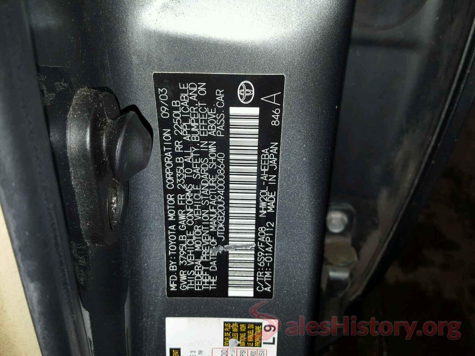 YV440MRU1H2028465 2004 TOYOTA PRIUS