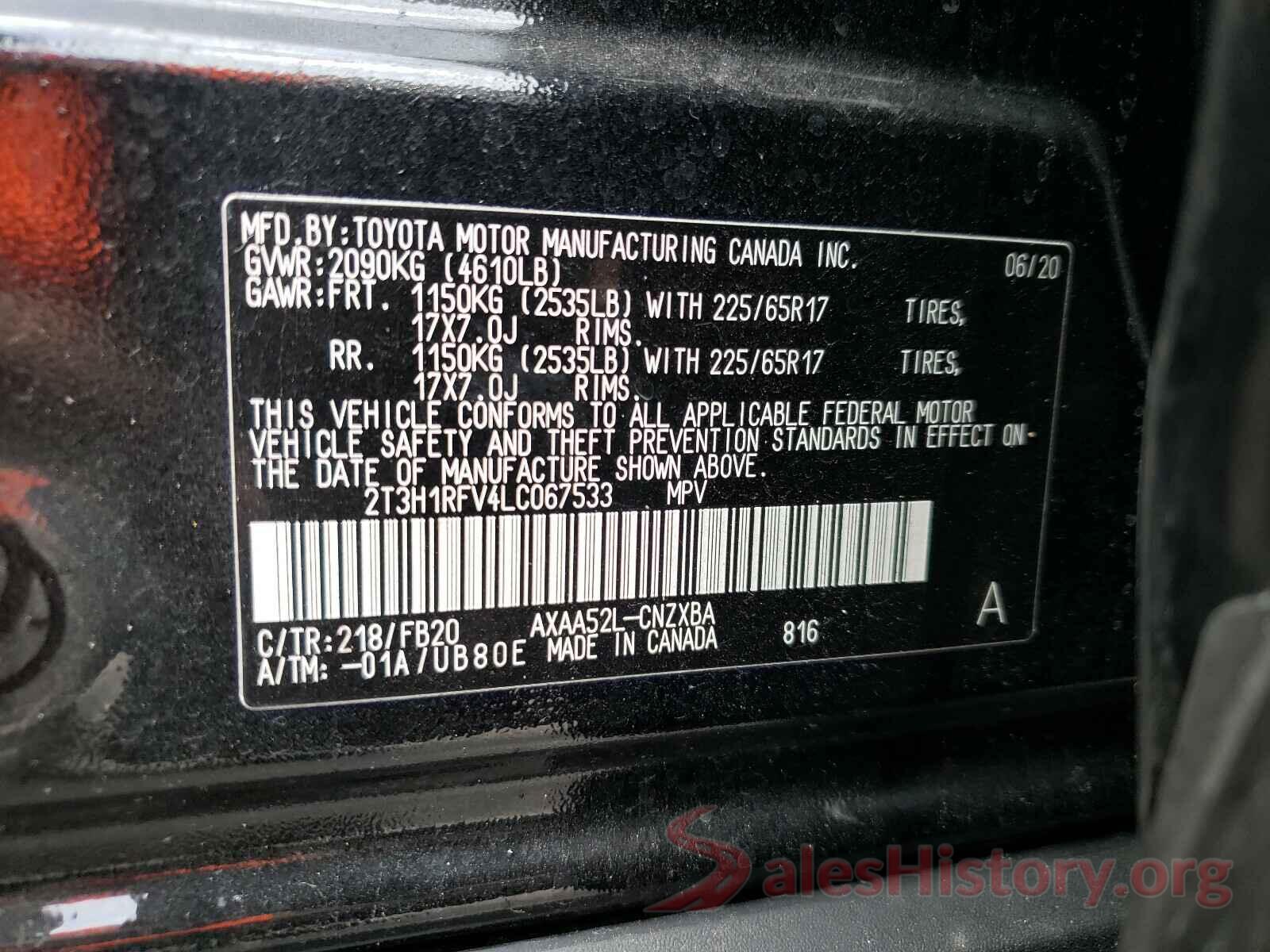 2T3H1RFV4LC067533 2020 TOYOTA RAV4