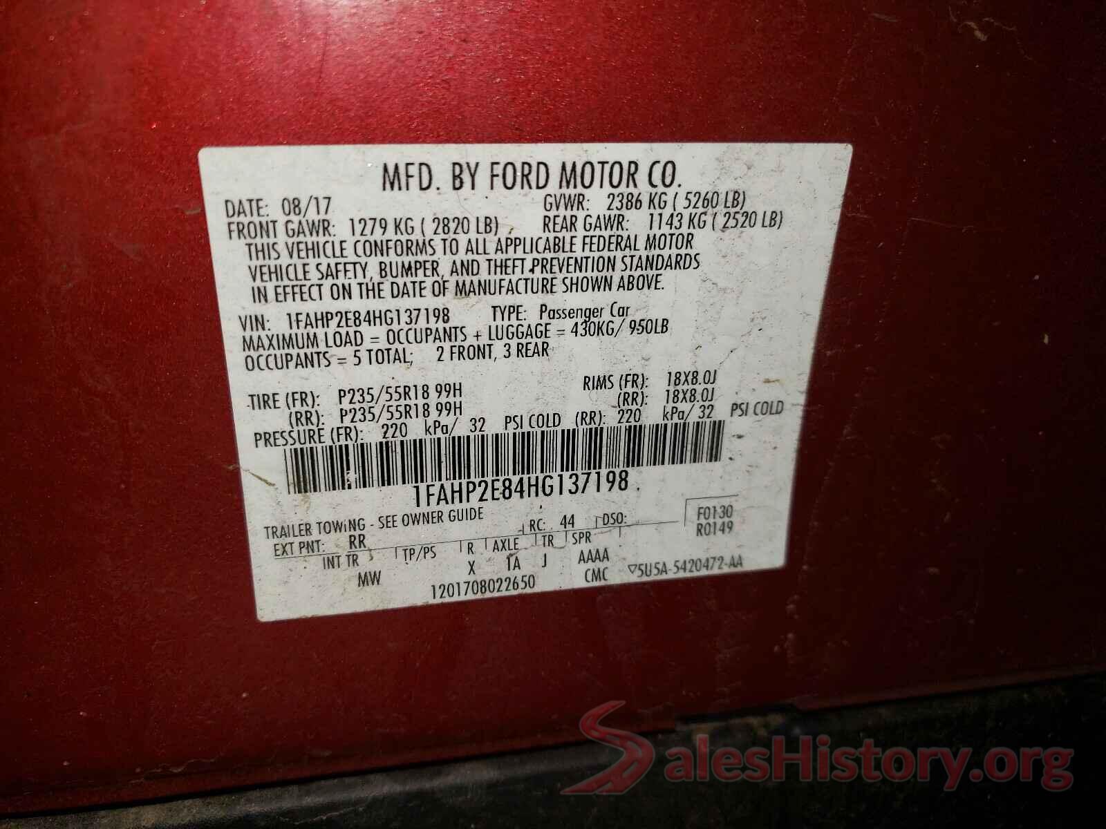 1FAHP2E84HG137198 2017 FORD TAURUS