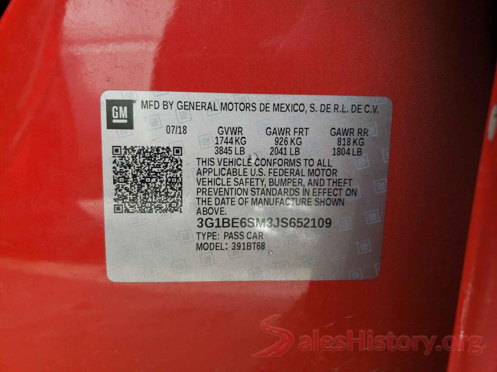 3G1BE6SM3JS652109 2018 CHEVROLET CRUZE