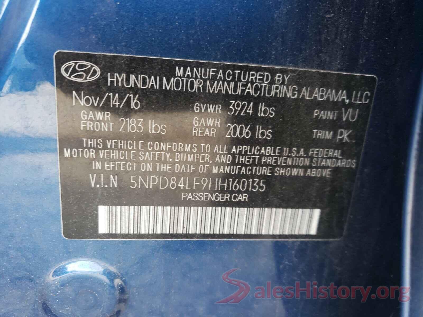 5NPD84LF9HH160135 2017 HYUNDAI ELANTRA