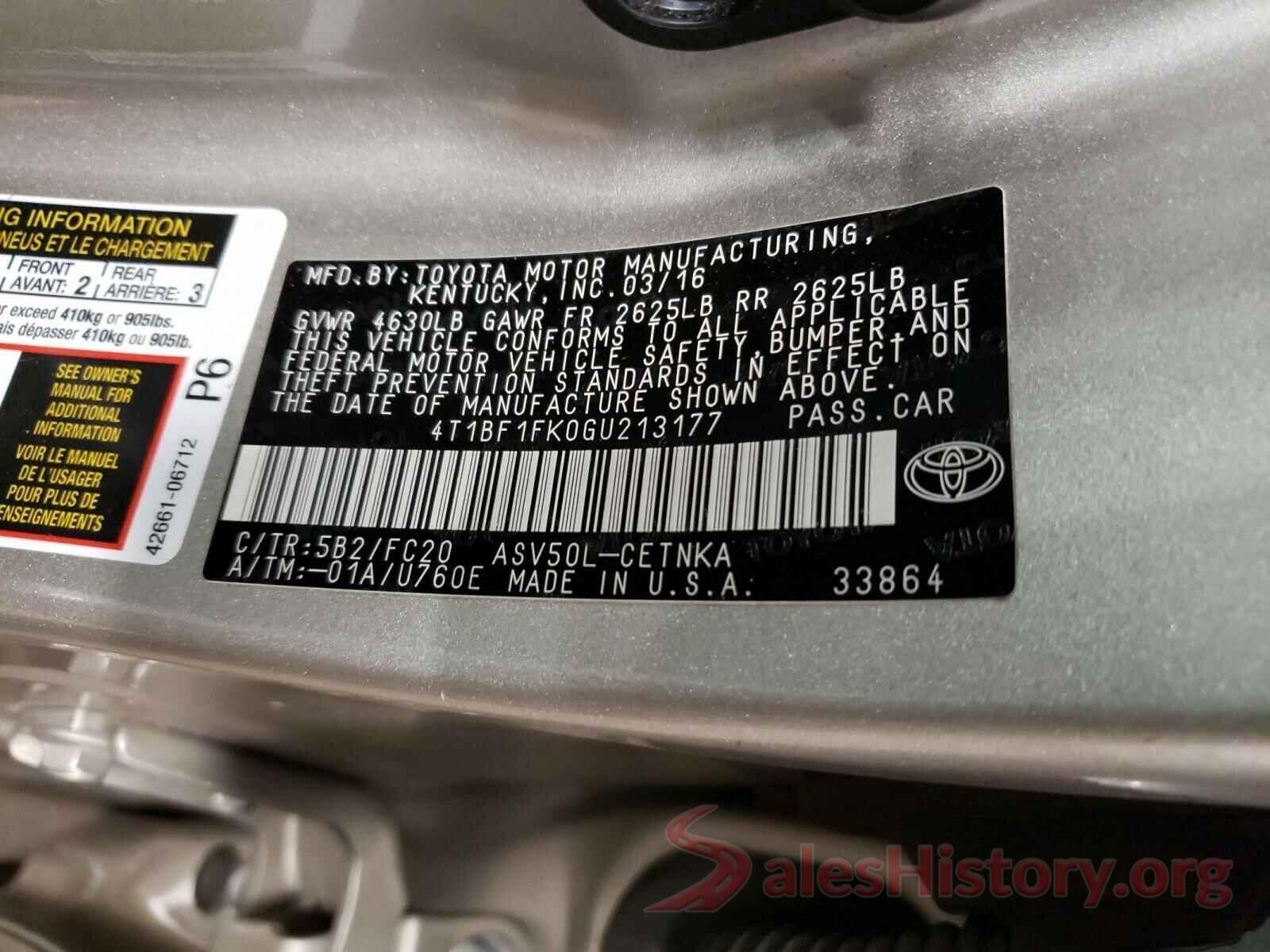 4T1BF1FK0GU213177 2016 TOYOTA CAMRY