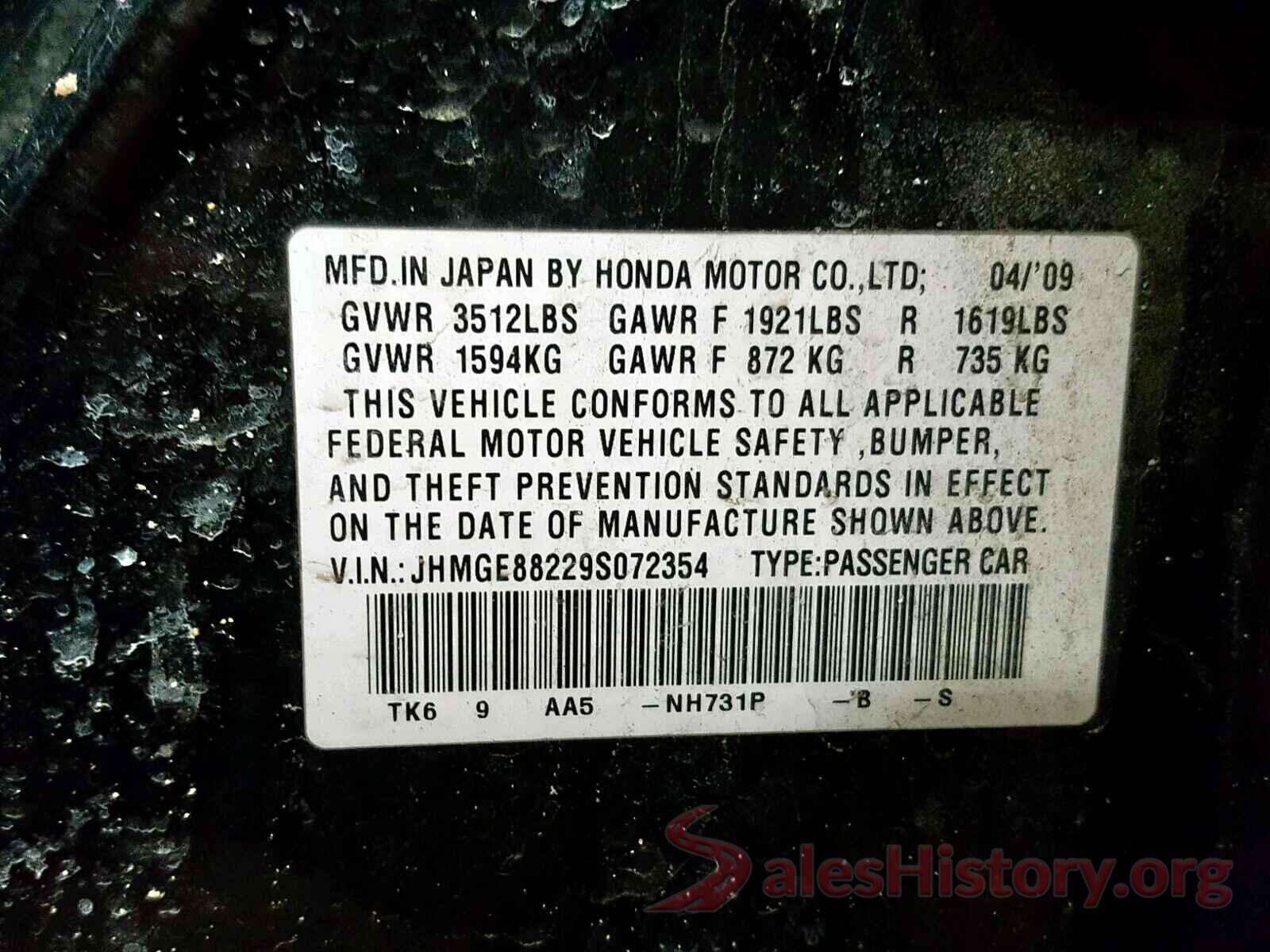 5N1AT2MVXGC911874 2009 HONDA FIT