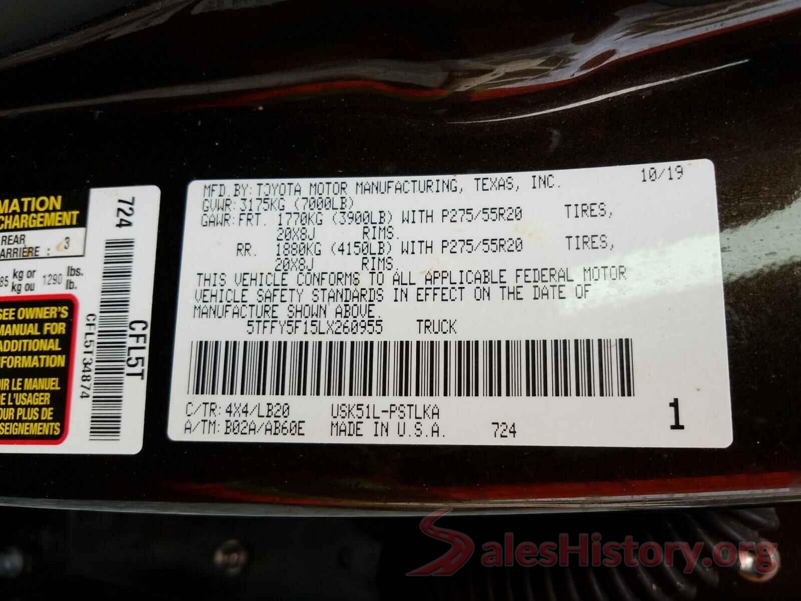 5TFFY5F15LX260955 2020 TOYOTA TUNDRA