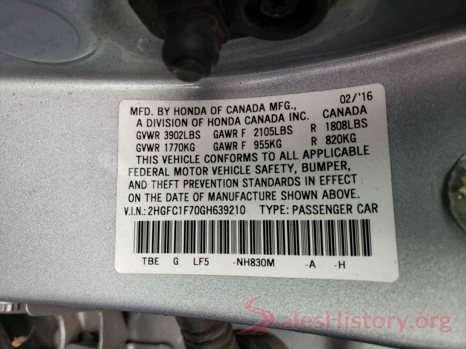 2HGFC1F70GH639210 2016 HONDA CIVIC