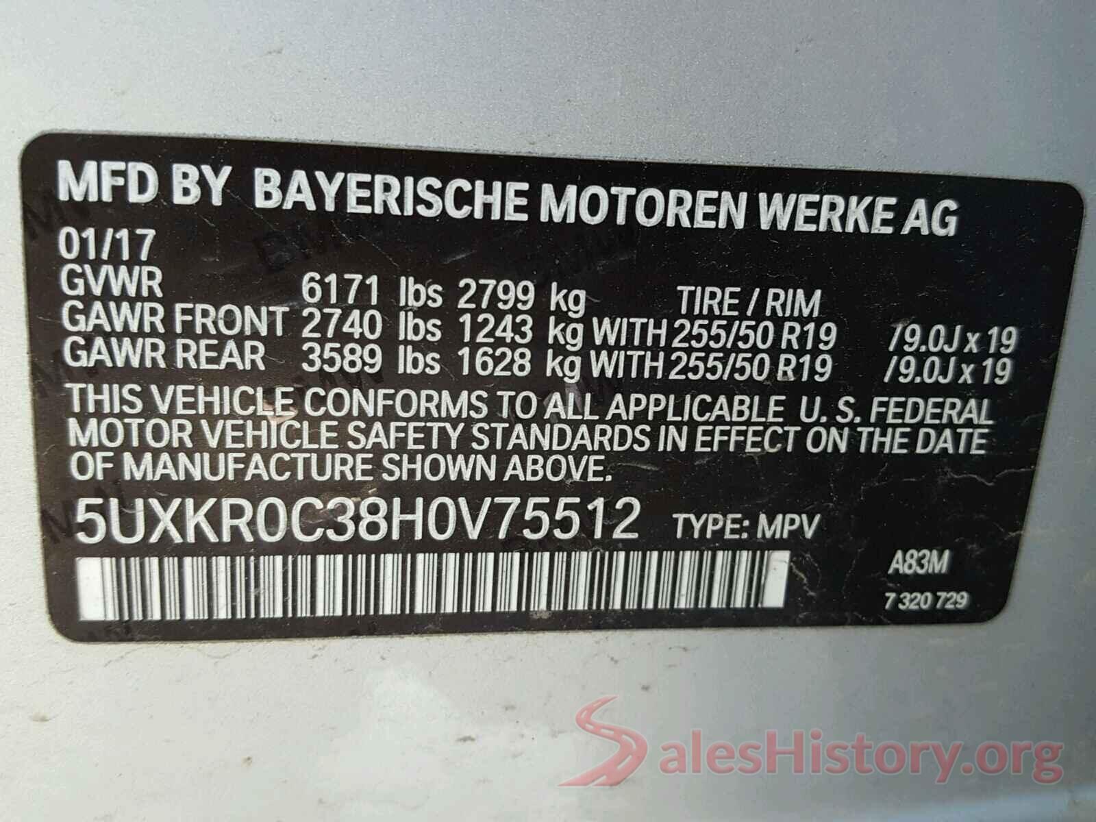 5FNYF6H9XLB007325 2017 BMW X5