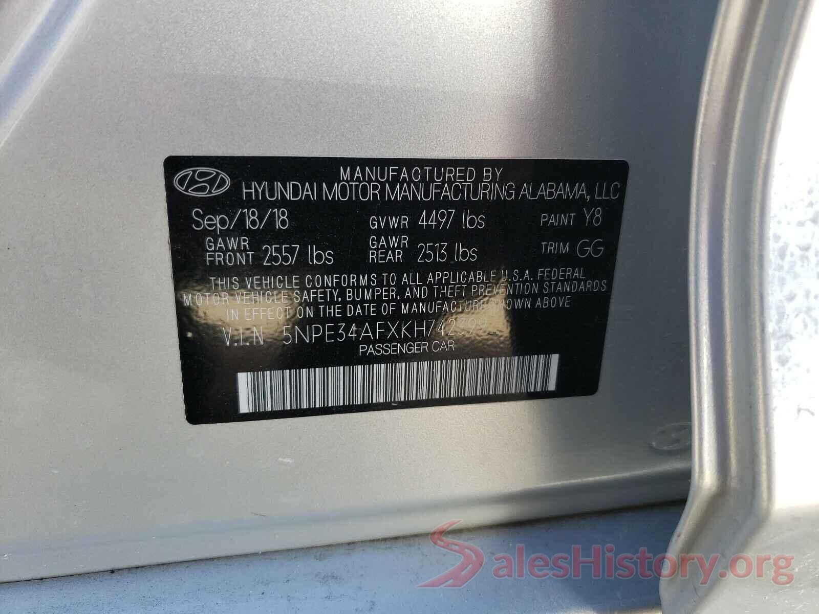 5NPE34AFXKH742399 2019 HYUNDAI SONATA