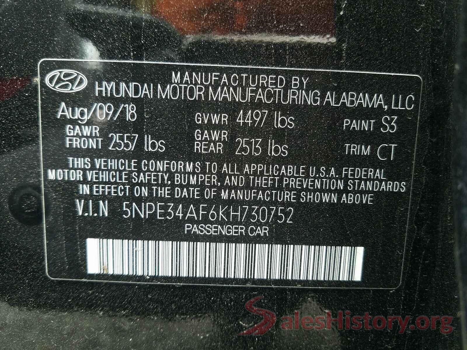 5NPE34AF6KH730752 2019 HYUNDAI SONATA