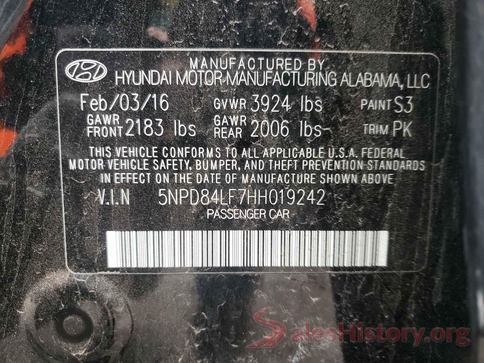 5NPD84LF7HH019242 2017 HYUNDAI ELANTRA