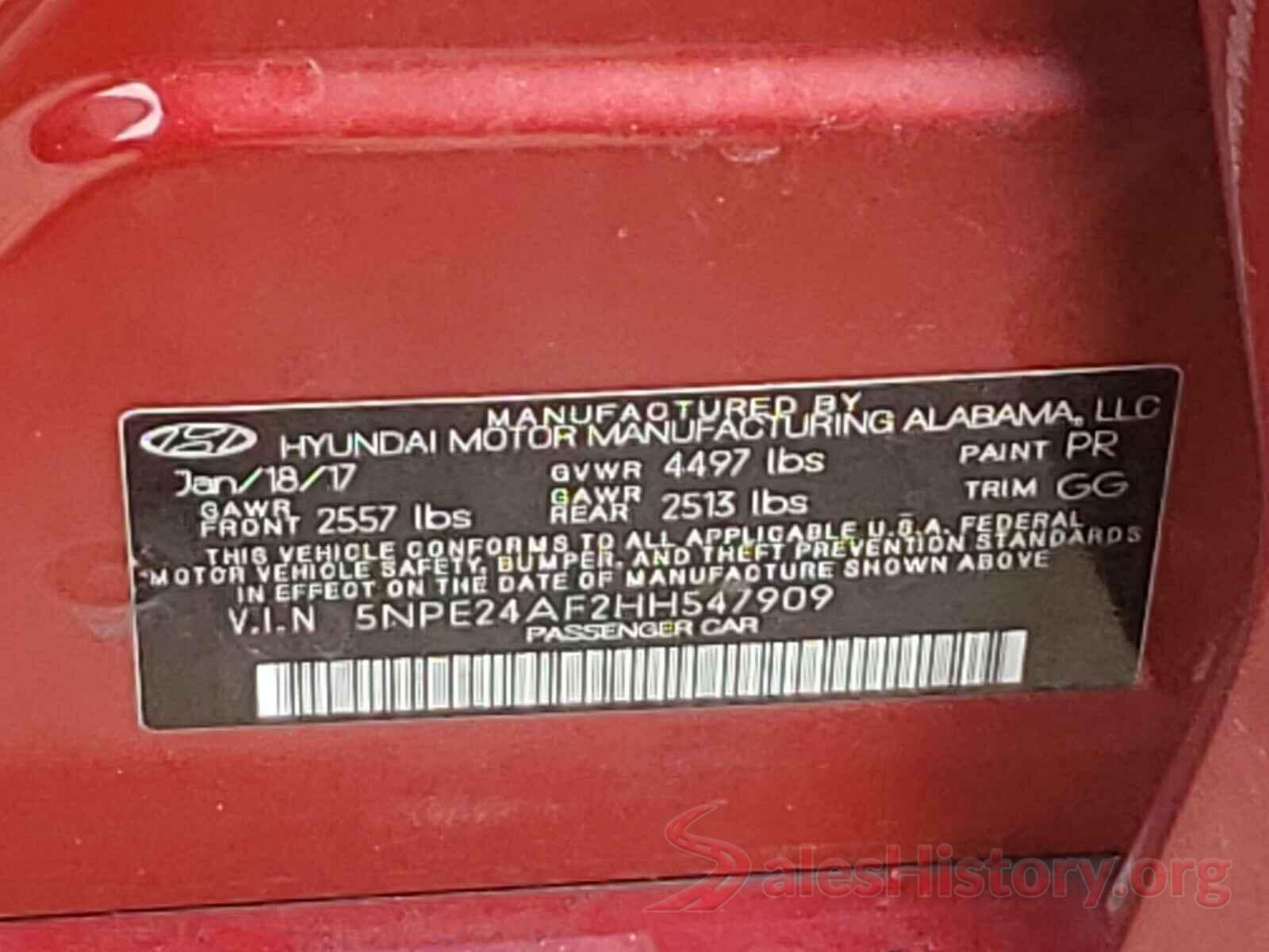 5NPE24AF2HH547909 2017 HYUNDAI SONATA