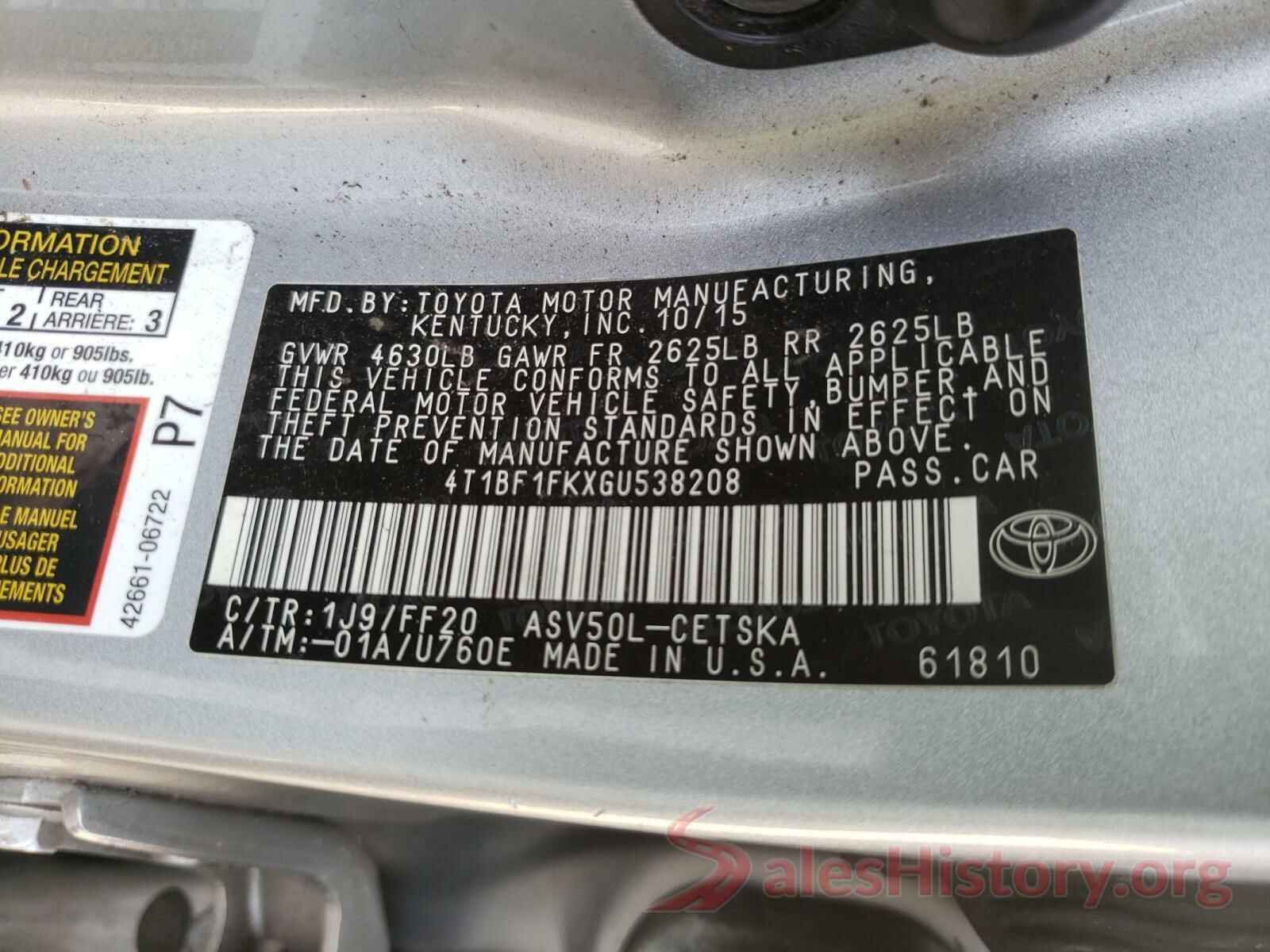 4T1BF1FKXGU538208 2016 TOYOTA CAMRY