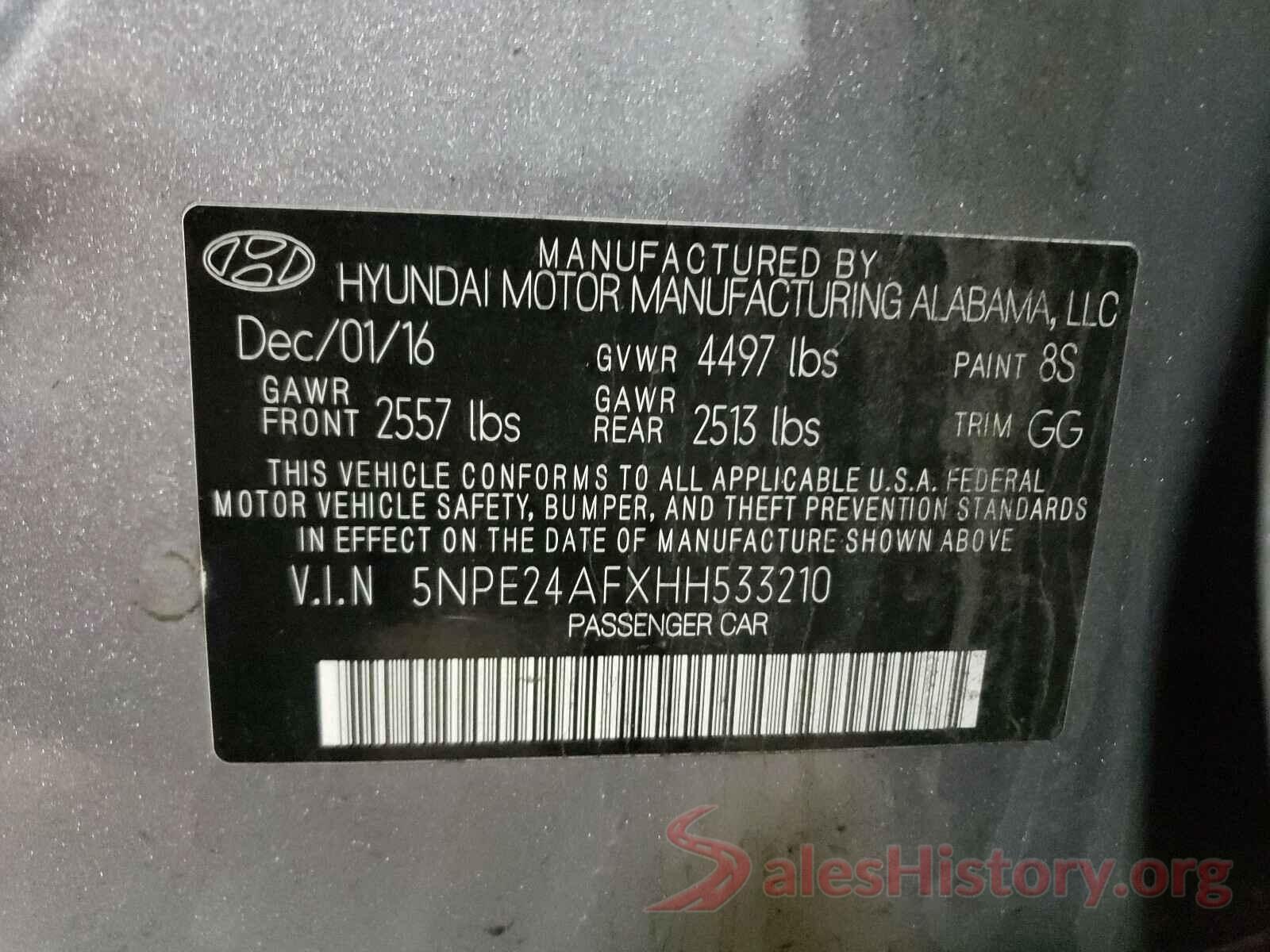 5NPE24AFXHH533210 2017 HYUNDAI SONATA