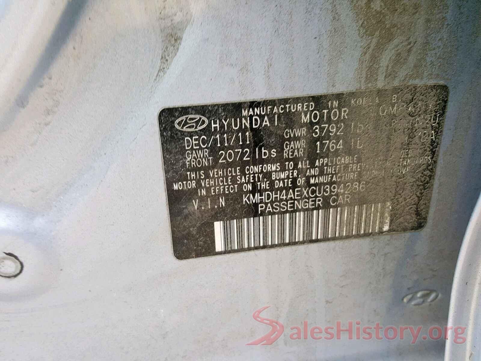 3VV3B7AX4LM121659 2012 HYUNDAI ELANTRA