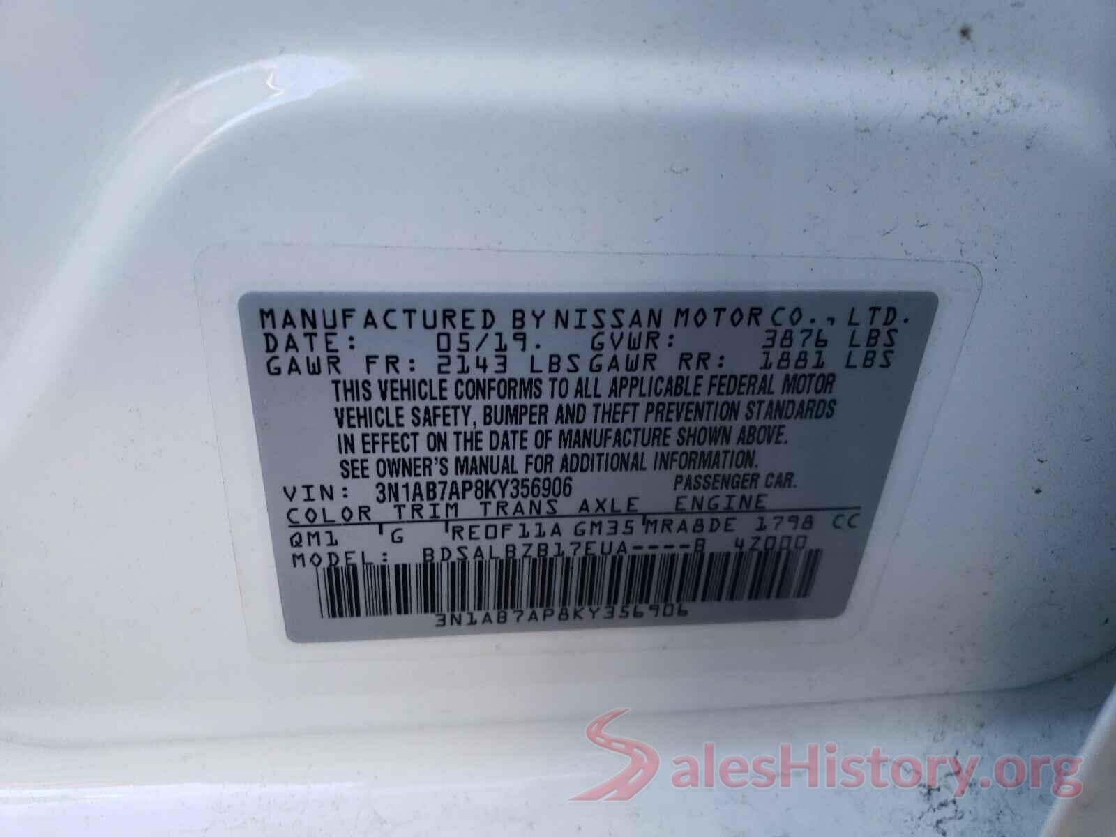 3N1AB7AP8KY356906 2019 NISSAN SENTRA