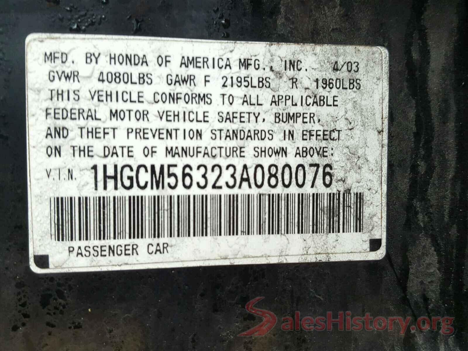 7FARW2H57JE094189 2003 HONDA ACCORD