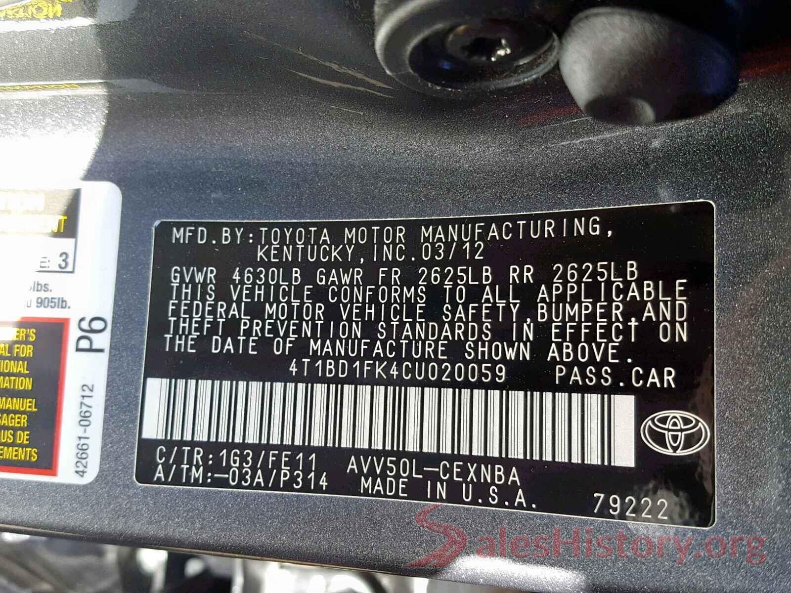 4T1BD1FK4CU020059 2012 TOYOTA CAMRY