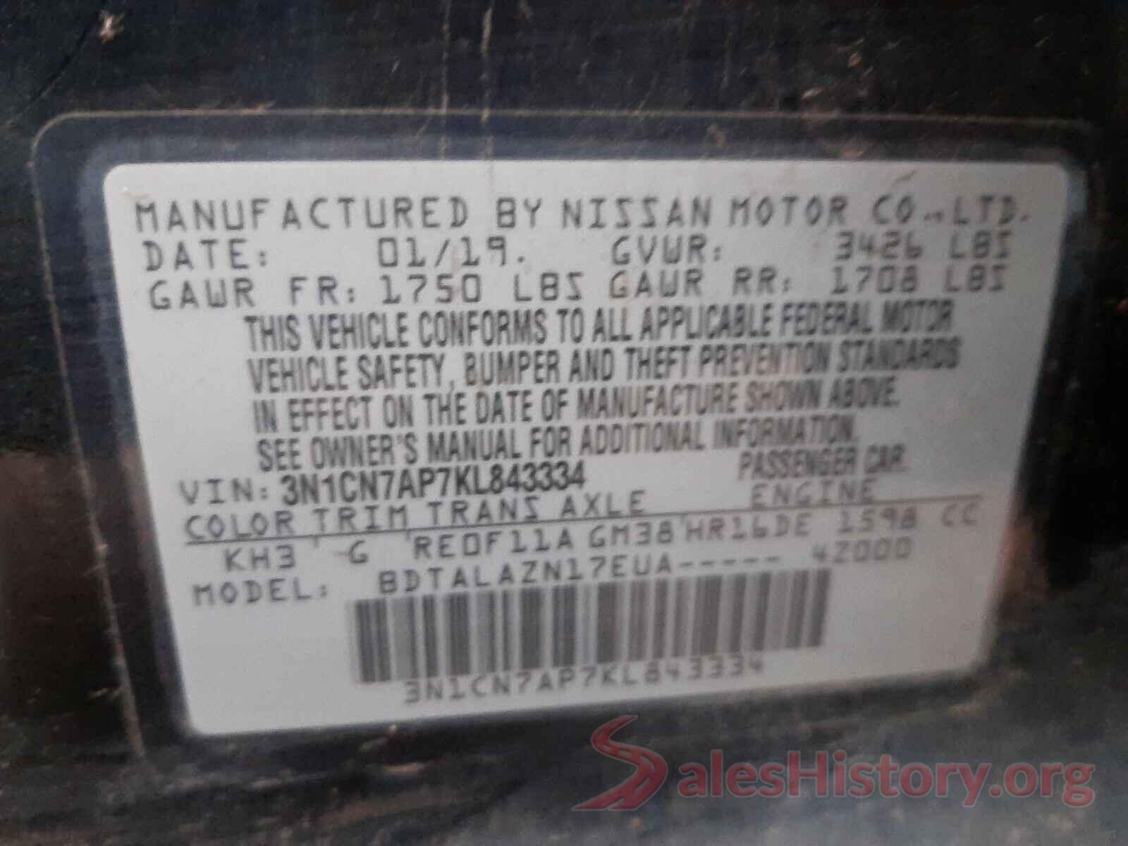 2T3P1RFVXMW177272 2019 NISSAN VERSA