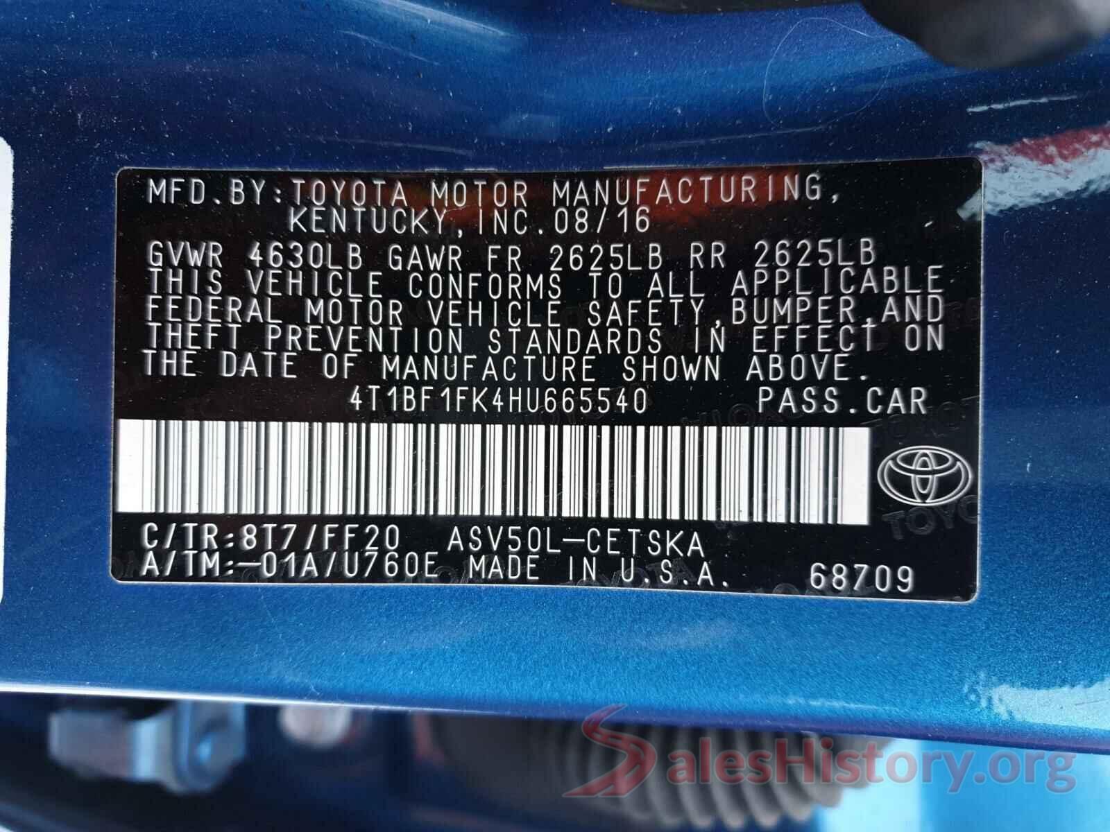 4T1BF1FK4HU665540 2017 TOYOTA CAMRY