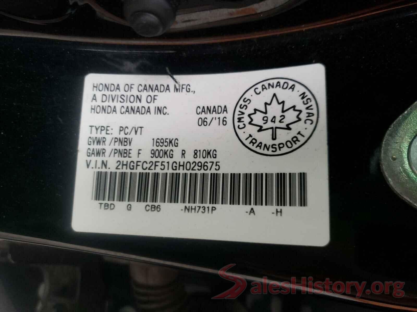 2HGFC2F51GH029675 2016 HONDA CIVIC