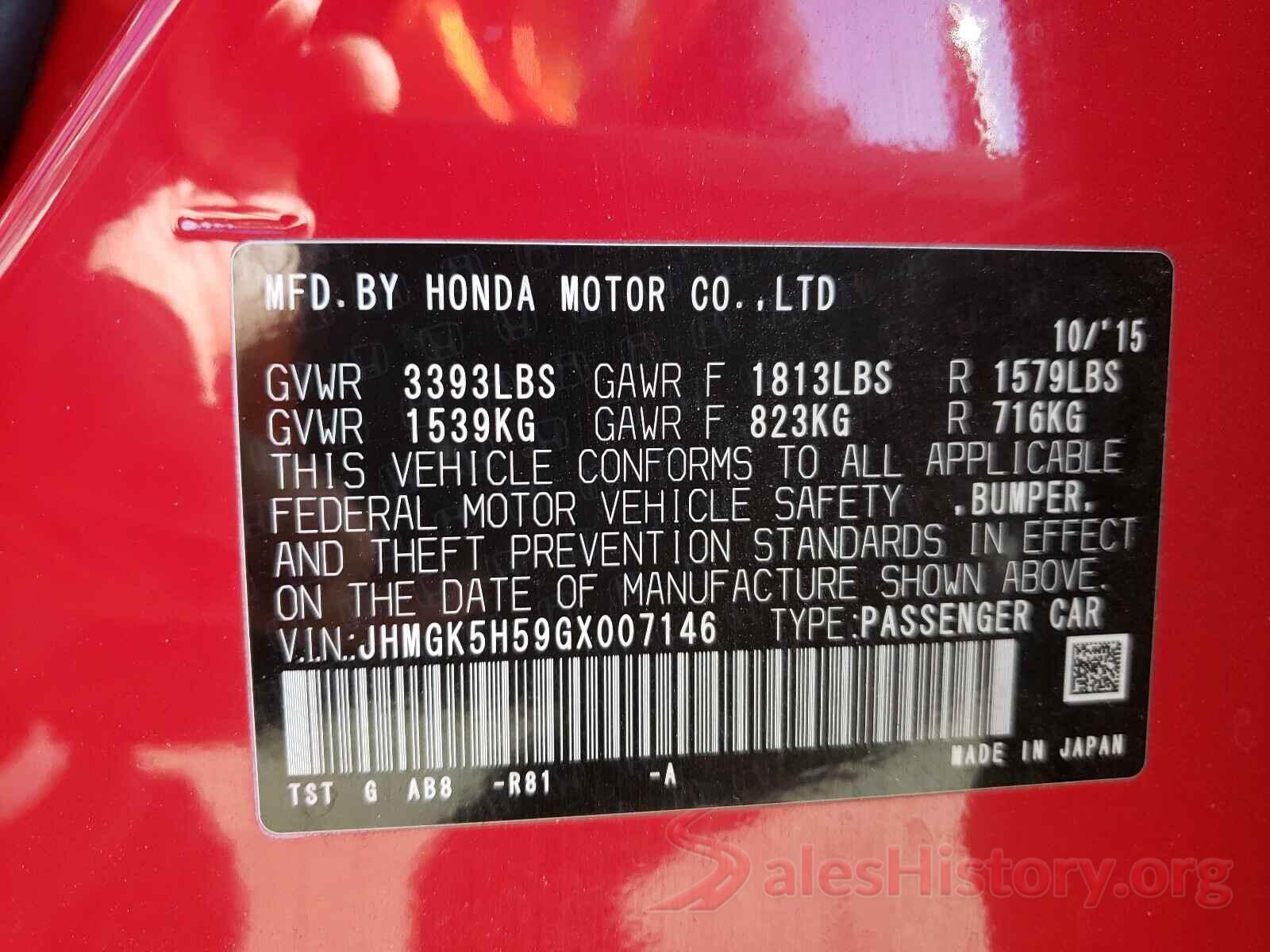 JHMGK5H59GX007146 2016 HONDA FIT