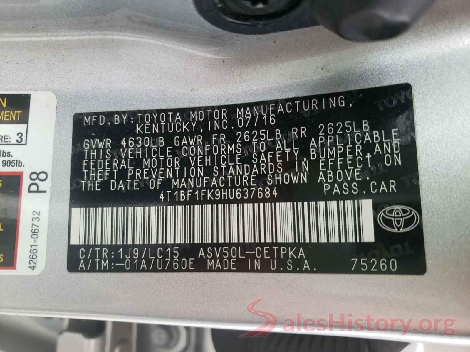 4T1BF1FK9HU637684 2017 TOYOTA CAMRY