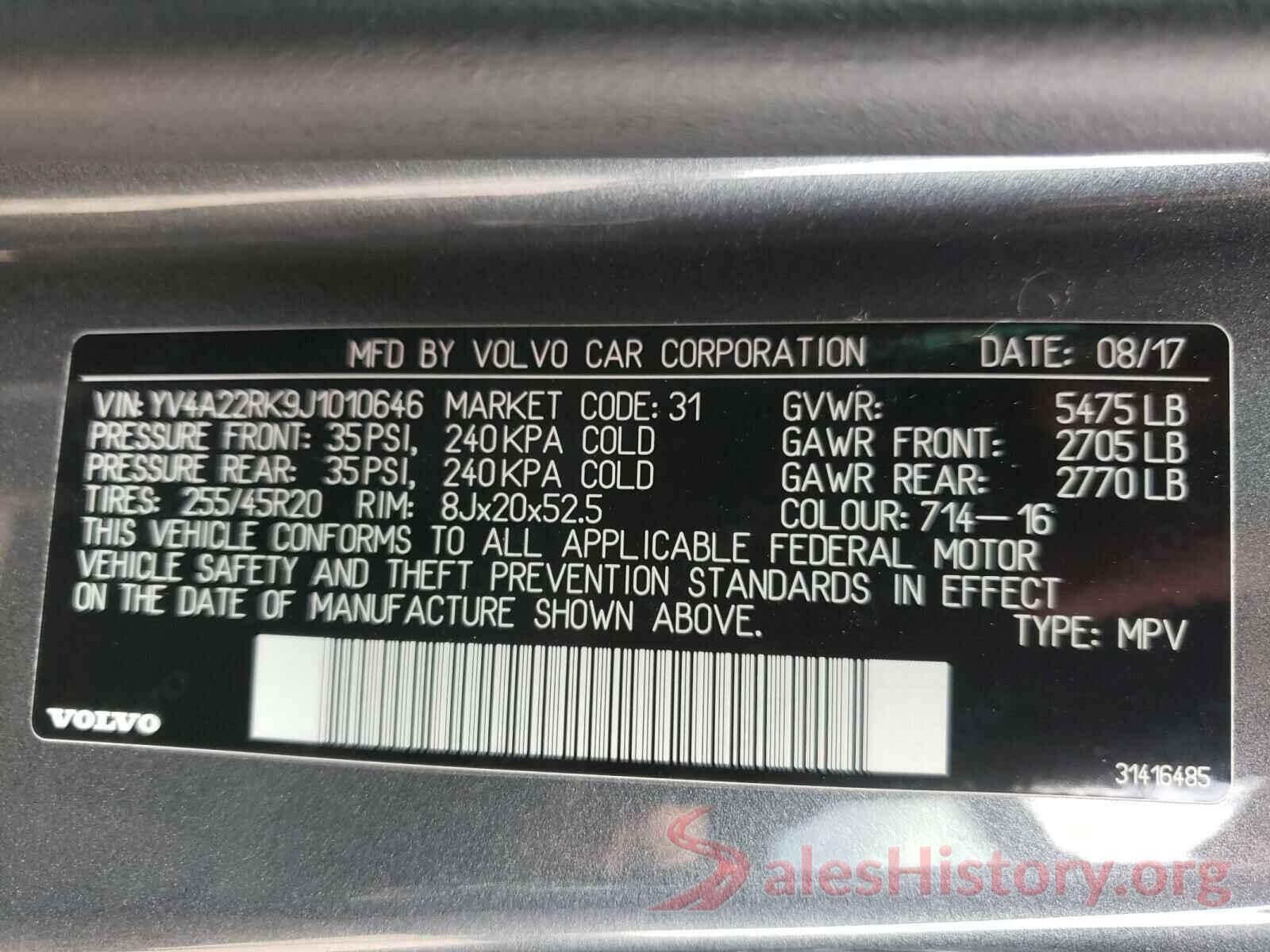 YV4A22RK9J1010646 2018 VOLVO XC60