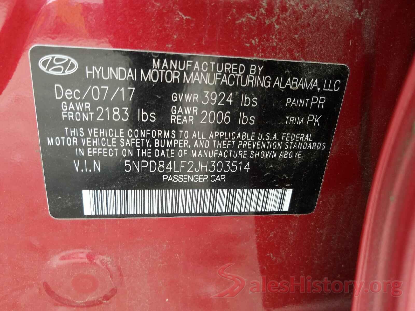 5NPD84LF2JH303514 2018 HYUNDAI ELANTRA