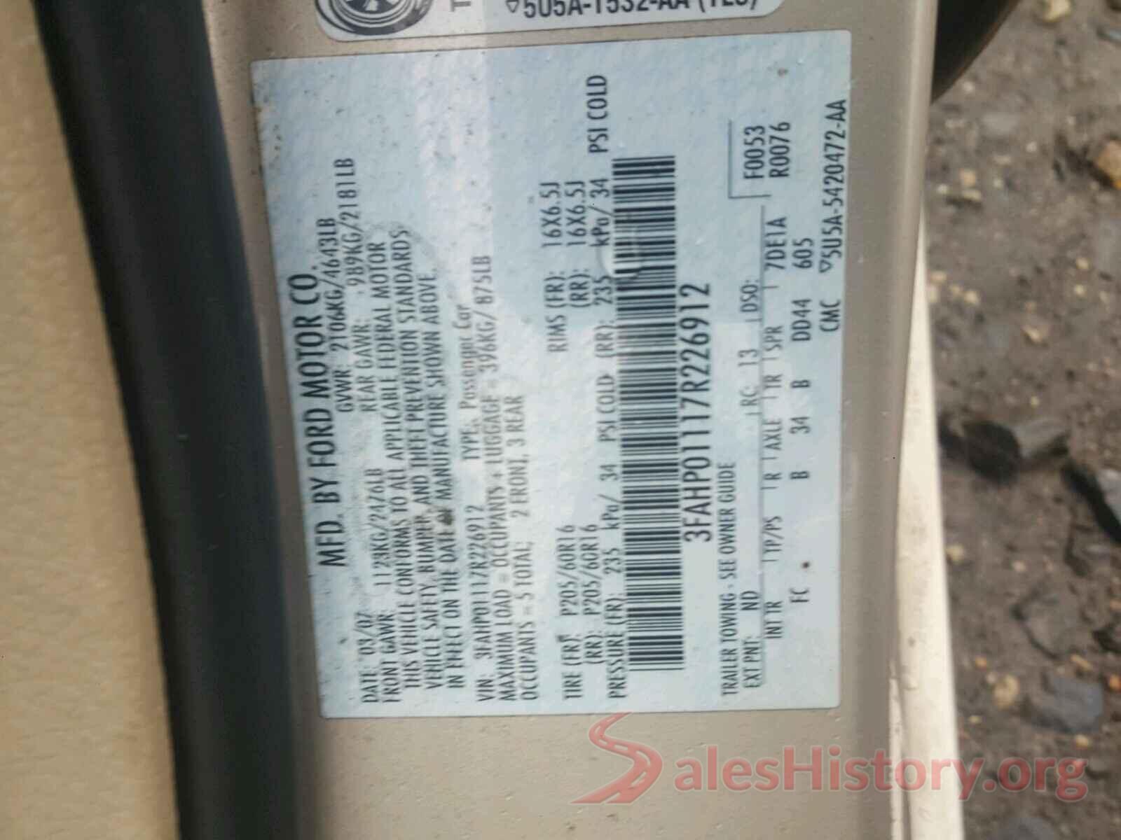 3MVDMAAL2MM212016 2007 FORD FUSION