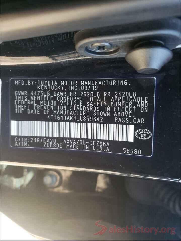 4T1G11AK1LU859642 2020 TOYOTA CAMRY