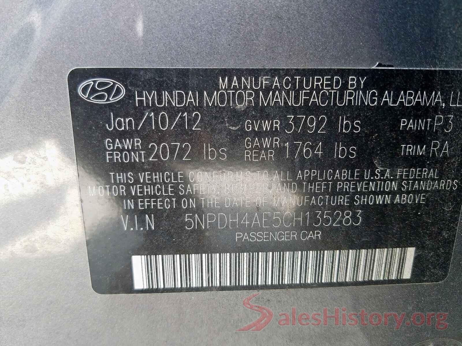 4S3BNAF69H3038963 2012 HYUNDAI ELANTRA