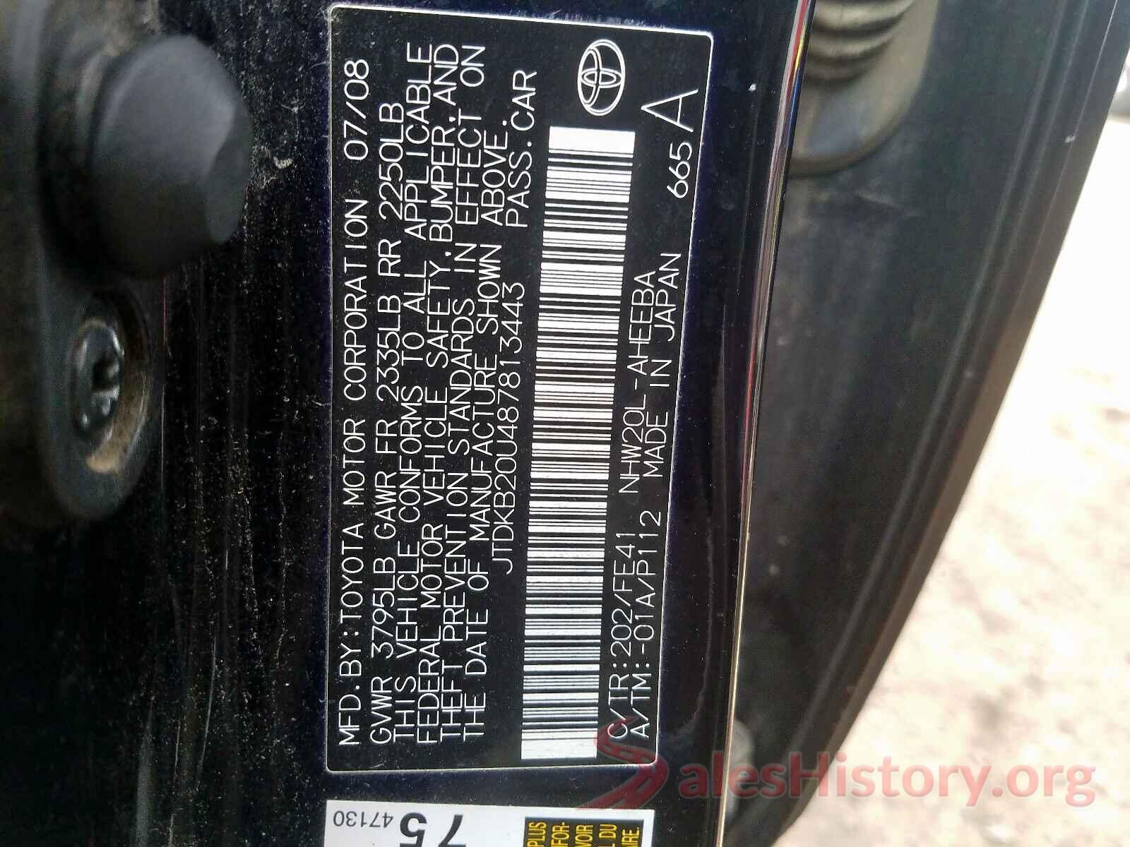 5TFEY5F18JX229417 2008 TOYOTA PRIUS