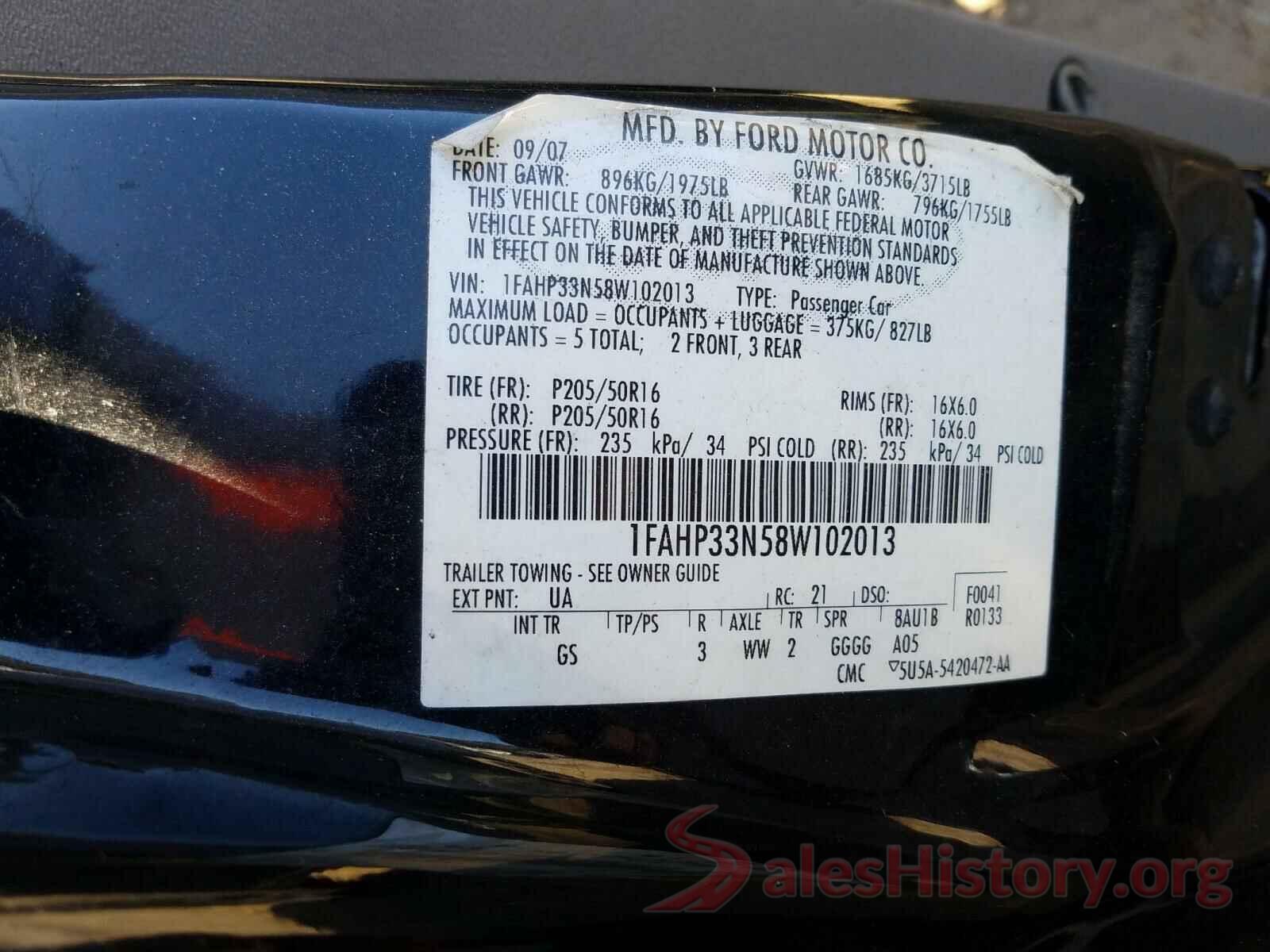 1HGCV1F37KA166522 2008 FORD FOCUS