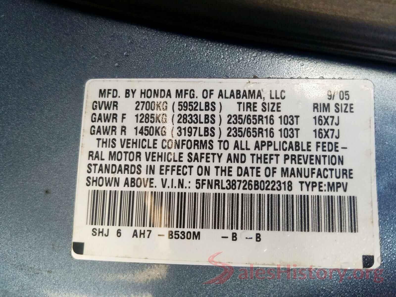 5NPD84LFXLH546135 2006 HONDA ODYSSEY