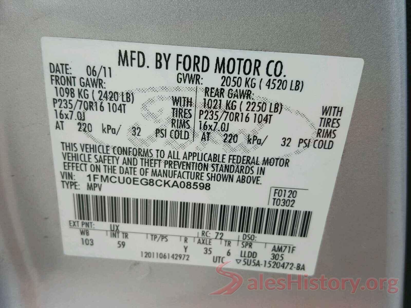 4T1B11HK2JU588037 2012 FORD ESCAPE