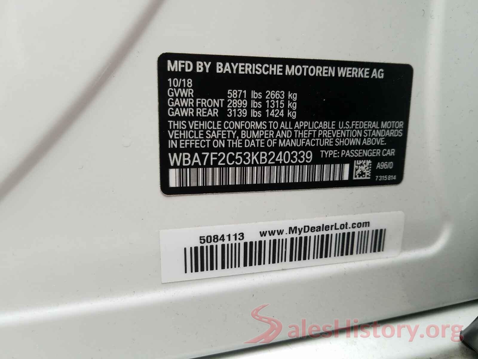 WBA7F2C53KB240339 2019 BMW 7 SERIES