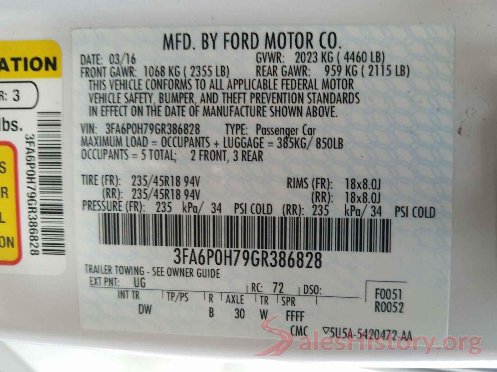 3FA6P0H79GR386828 2016 FORD FUSION