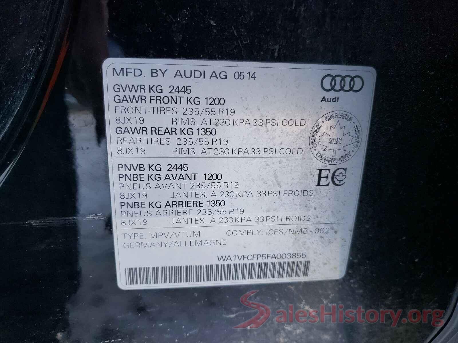 2T2ZZMCA6HC088834 2015 AUDI Q5