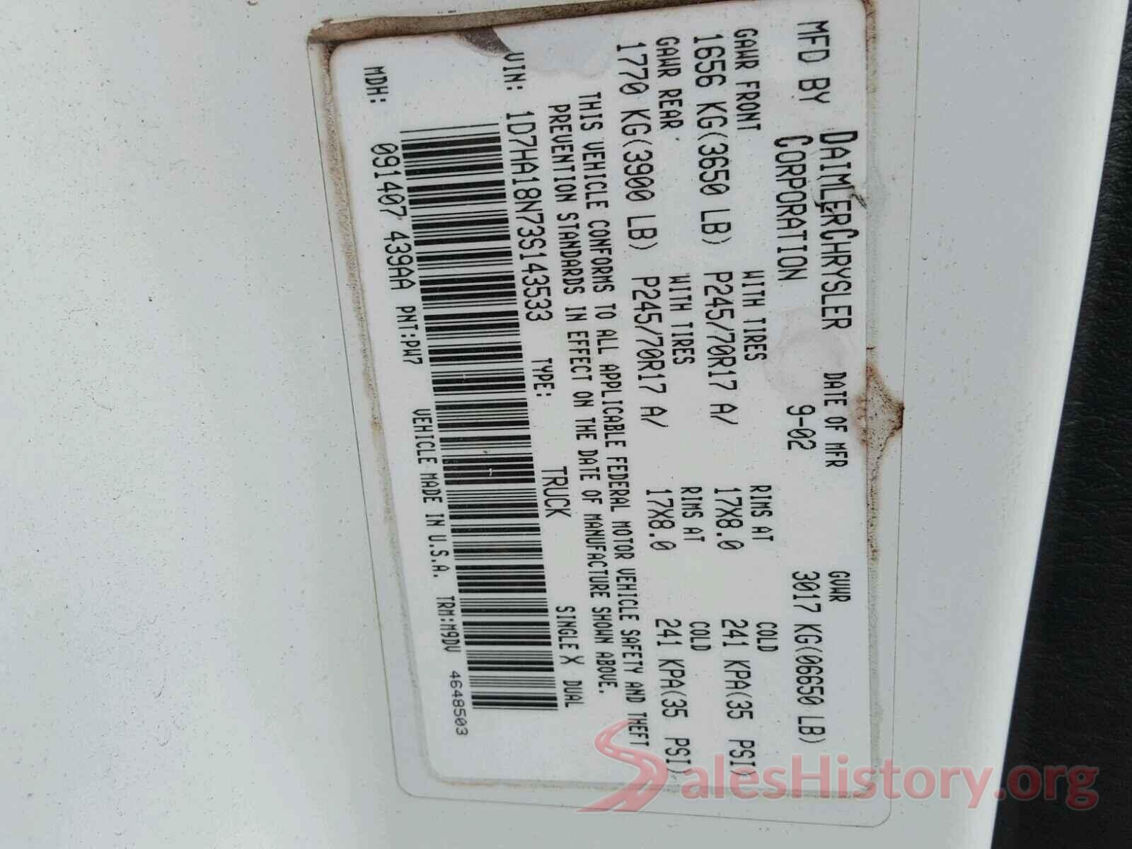 5XYPG4A55GG075132 2003 DODGE RAM 1500