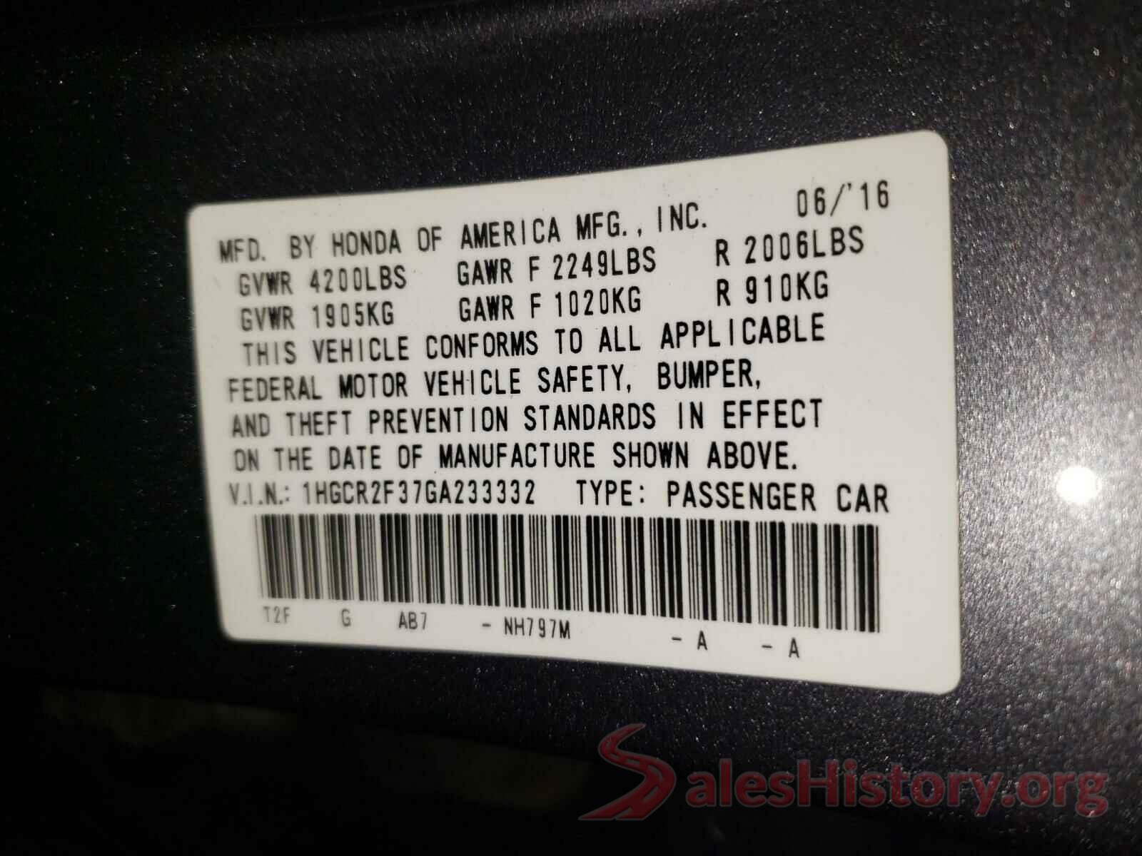 1HGCR2F37GA233332 2016 HONDA ACCORD