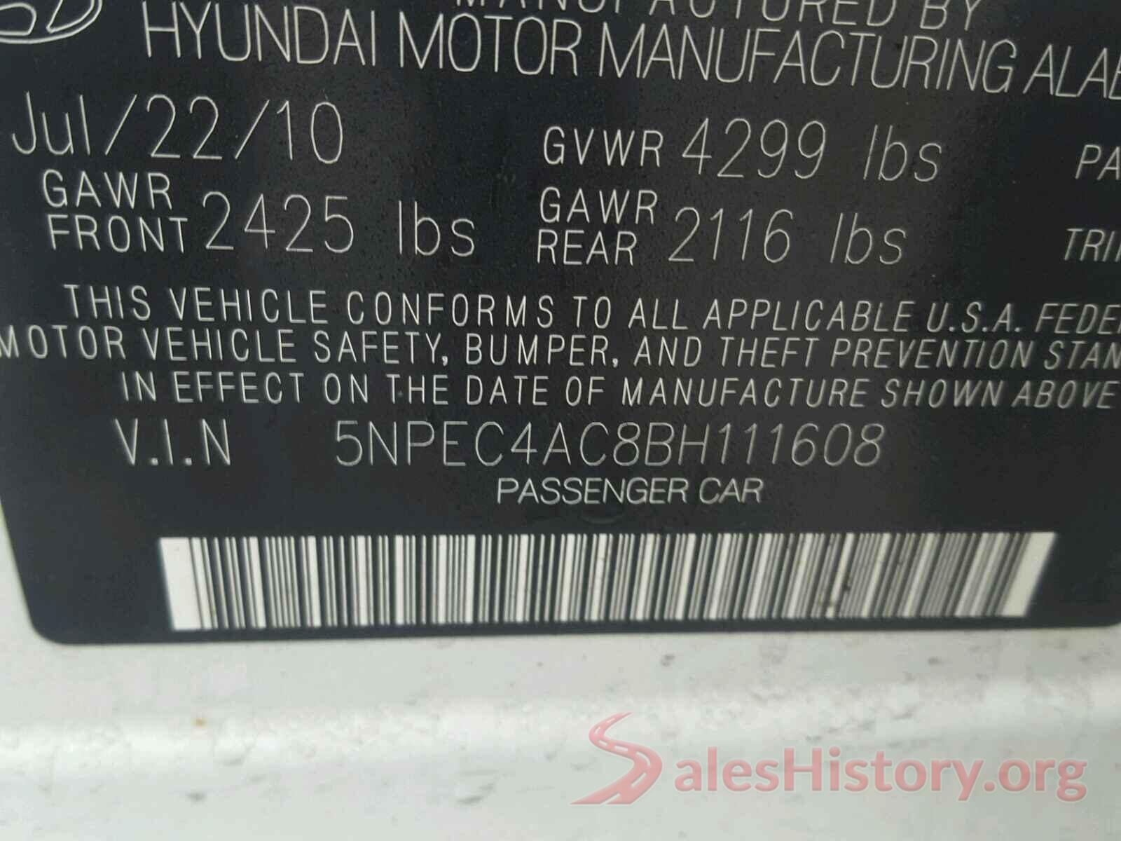 5TDZZ3DC4HS801431 2011 HYUNDAI SONATA