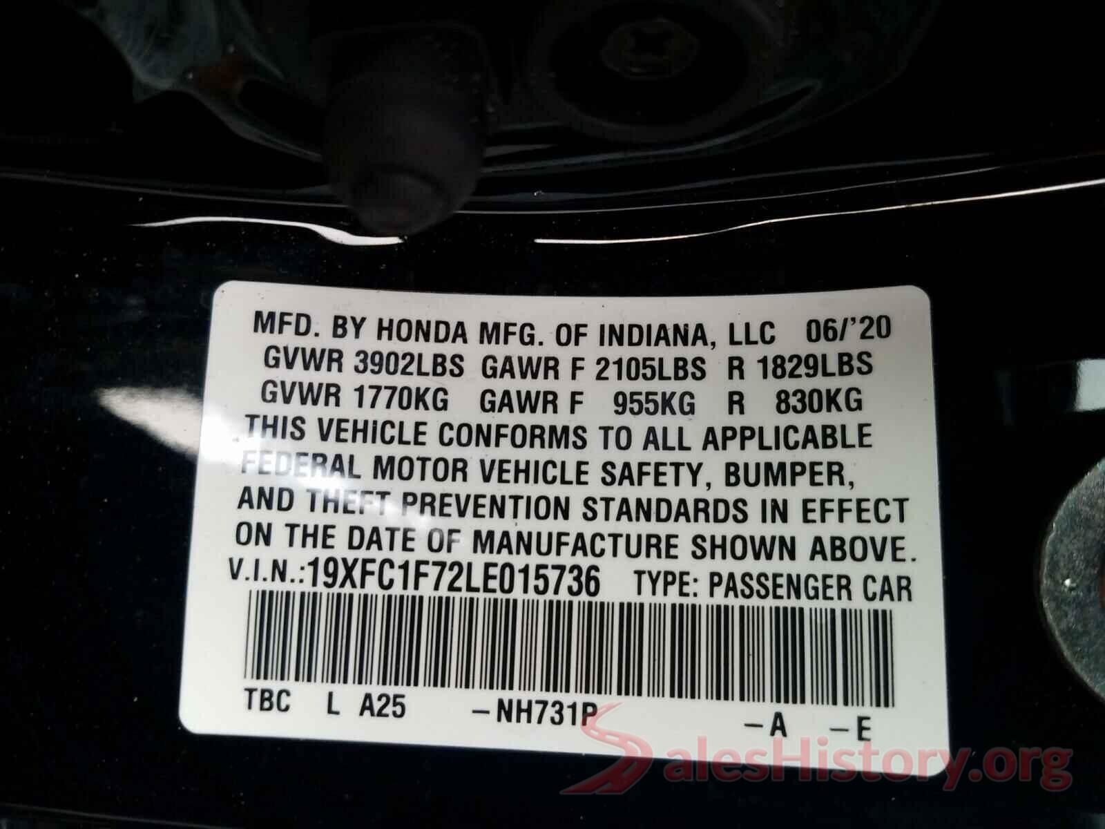 19XFC1F72LE015736 2020 HONDA CIVIC