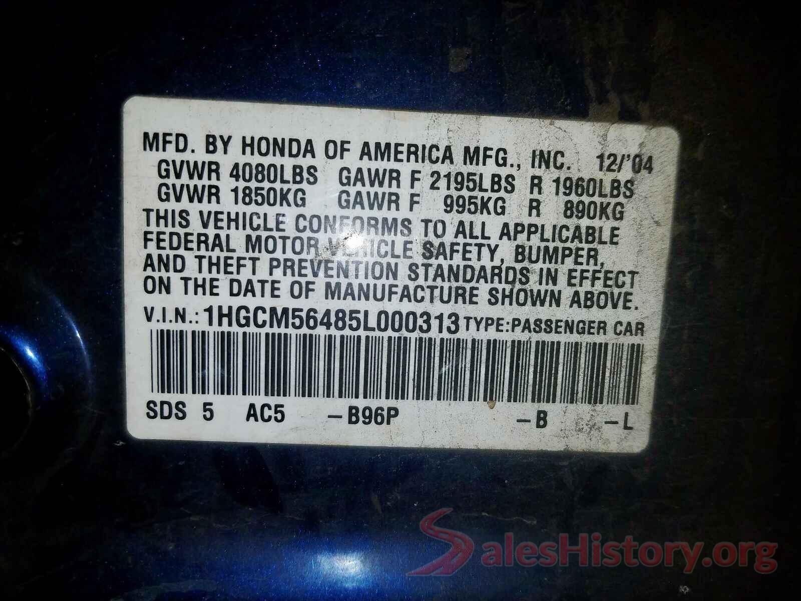 4JGED6EB3GA010139 2005 HONDA ACCORD