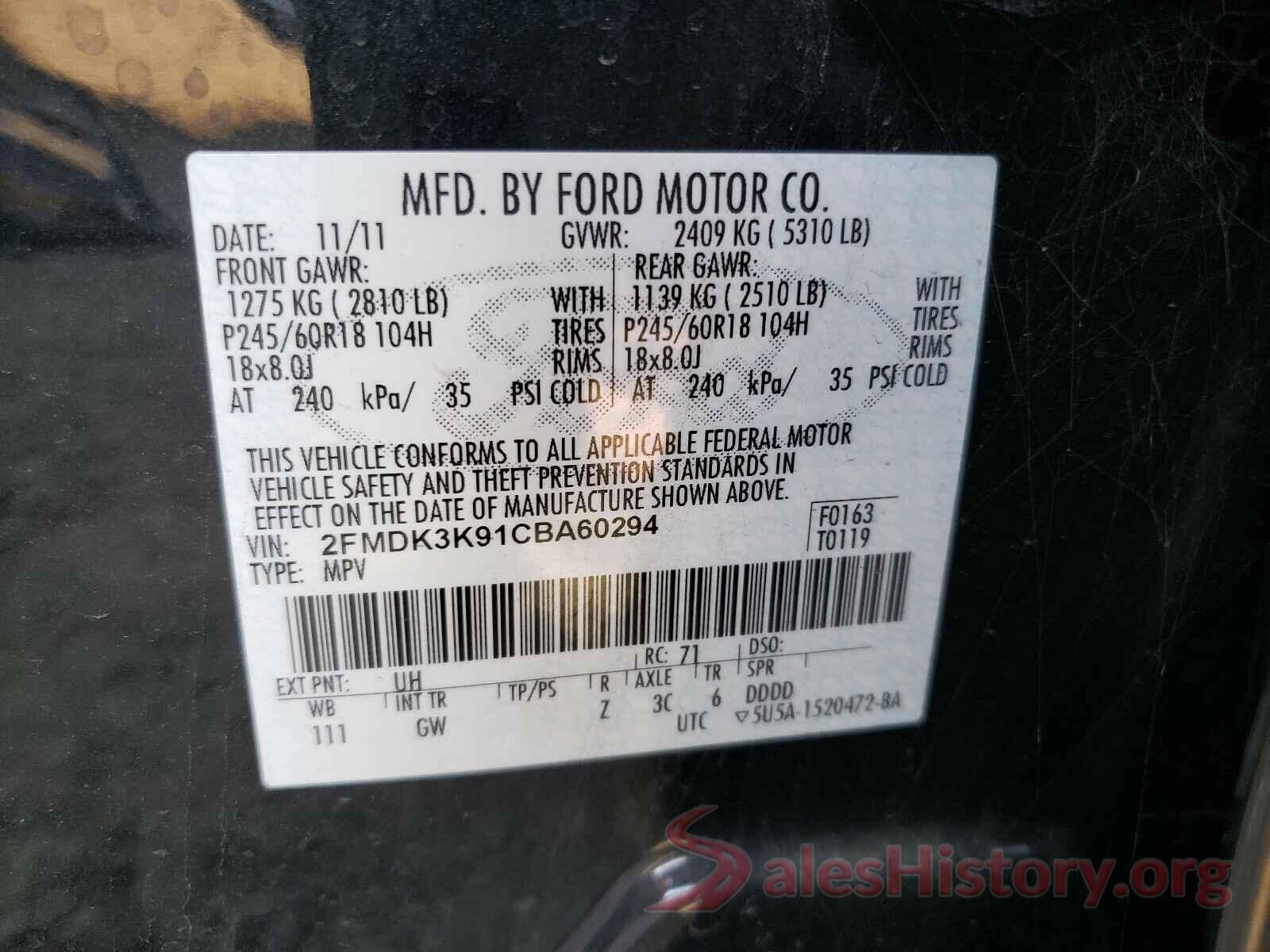 5FNRL5H6XGB168177 2012 FORD EDGE