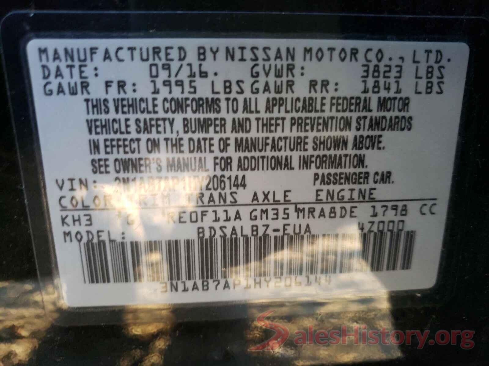 3N1AB7AP1HY206144 2017 NISSAN SENTRA