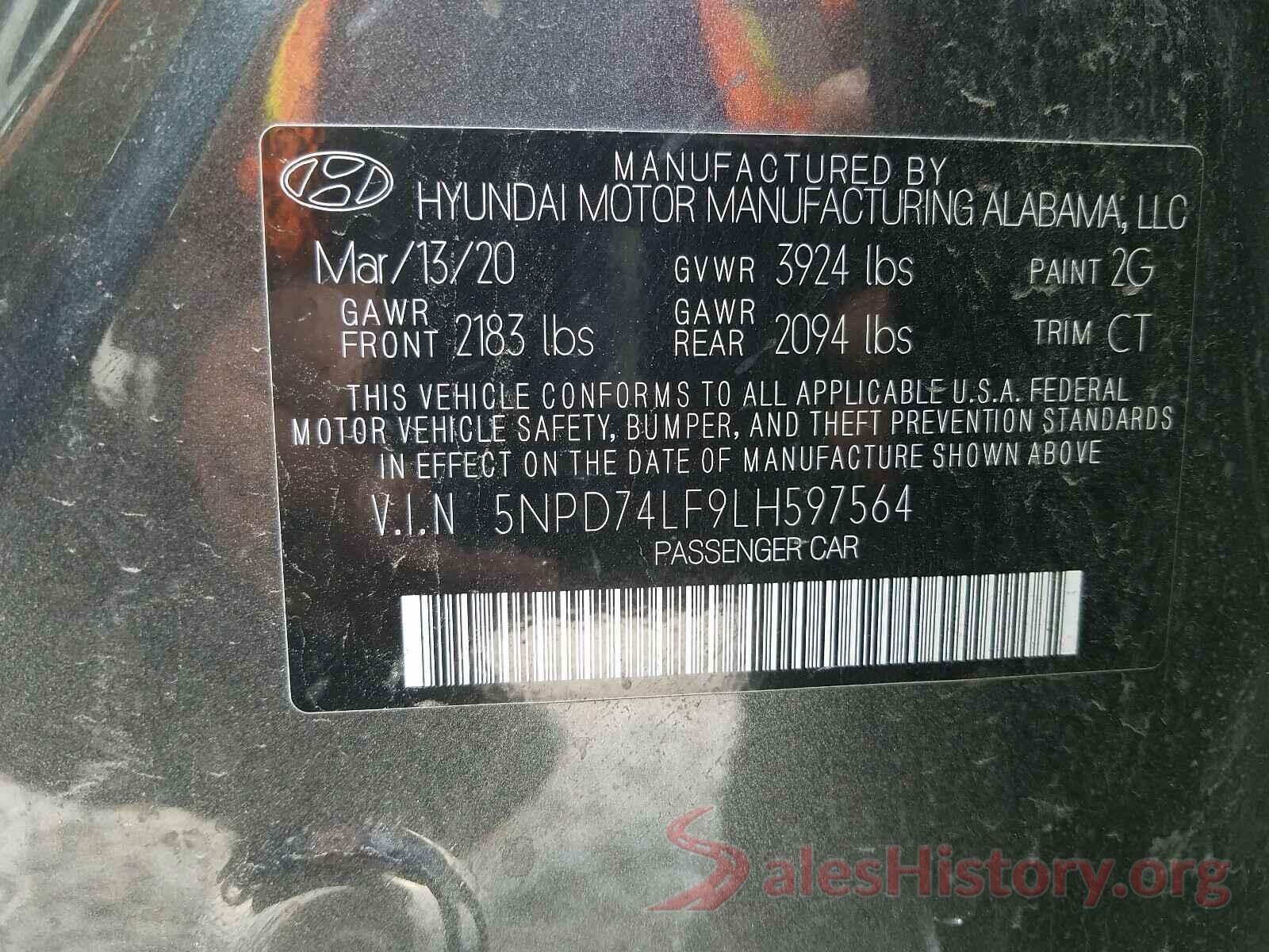 5NPD74LF9LH597564 2020 HYUNDAI ELANTRA