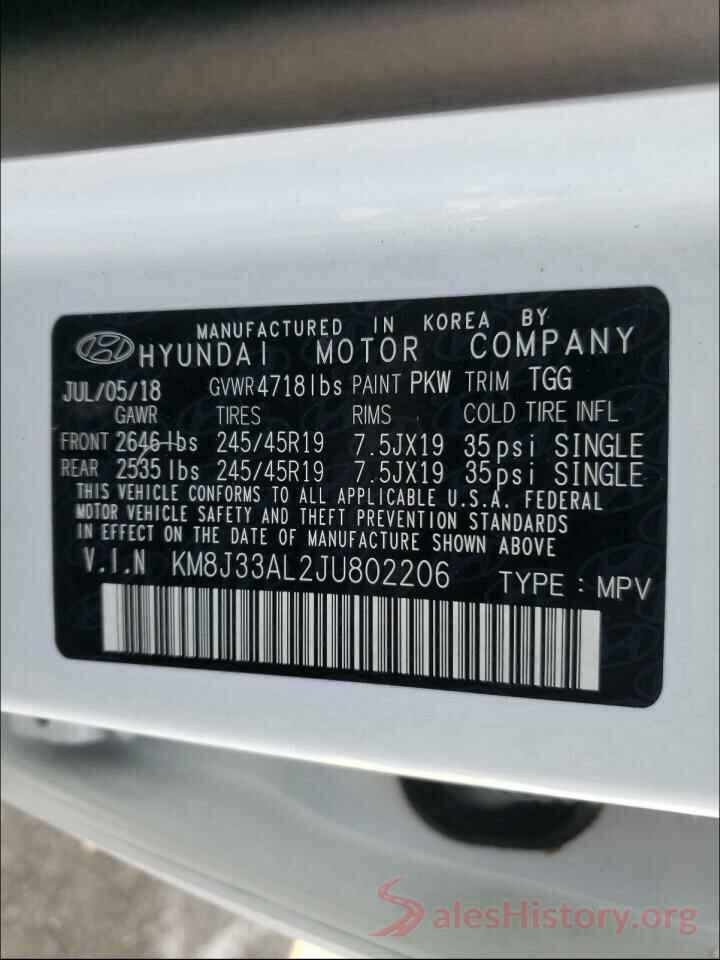 KM8J33AL2JU802206 2018 HYUNDAI TUCSON