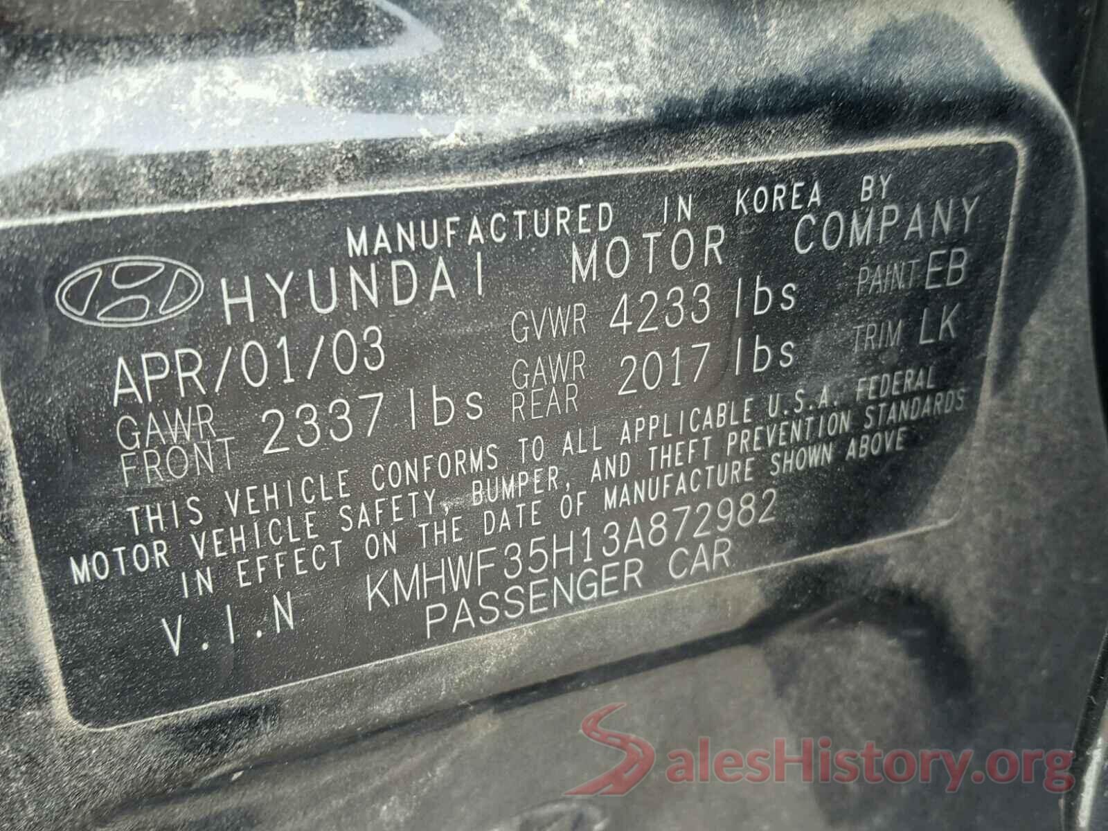 JN1BJ1CP5KW240250 2003 HYUNDAI SONATA