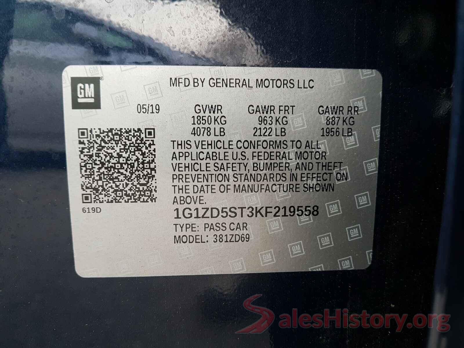 1G1ZD5ST3KF219558 2019 CHEVROLET MALIBU