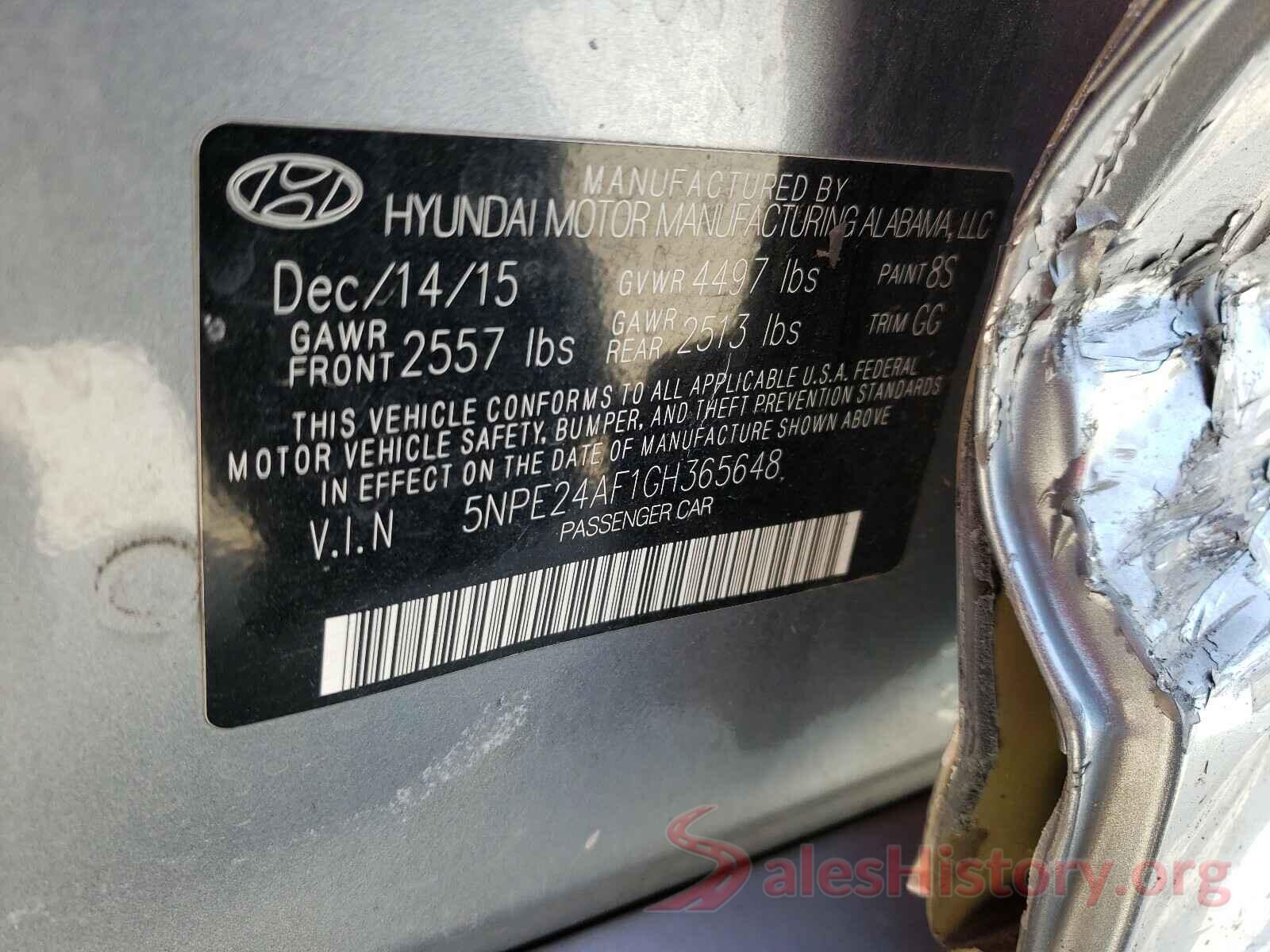 5NPE24AF1GH365648 2016 HYUNDAI SONATA